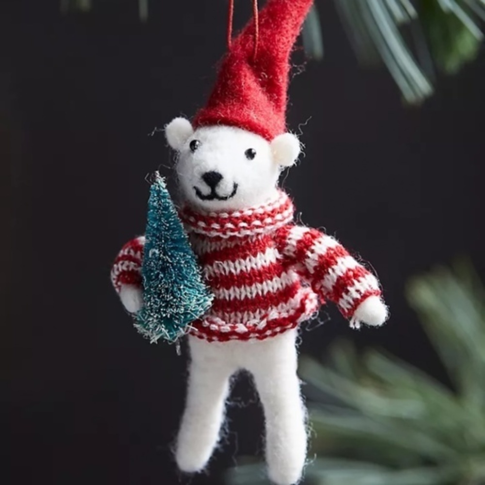 Anthropologie Cozy Bear With Tree Christmas Ornament